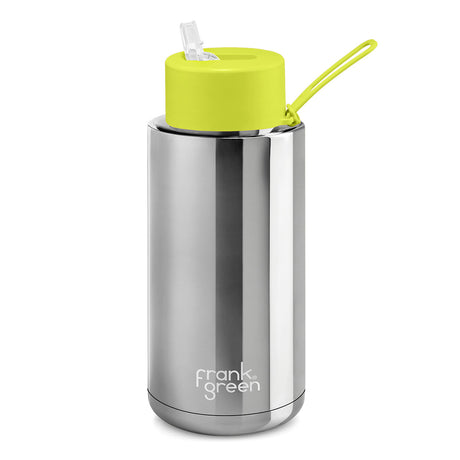 Frank Green, Frank Green 34oz/1005ml Ceramic Reusable Bottle - Silver with Neon Yellow Lid, Redber Coffee