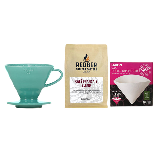 Redber, Hario V60 Size 02 Ceramic Coffee Dripper & 40pcs Filter Papers - Coffee Brewing Kit, Redber Coffee