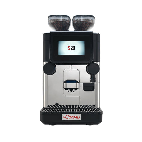 Compact La Cimbali S20 bean-to-cup coffee machine, perfect for cafés, offices, and small restaurants. Features a 7-inch touchscreen, advanced milk system, and customisable options, delivering consistent, high-quality espresso and milk-based drinks. Ideal for medium-capacity environments seeking reliable Italian coffee service.