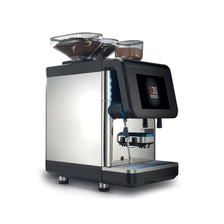 La Cimbali S30 bean-to-cup coffee machine, ideal for bakeries, restaurants, and coffee chains. Features advanced cold milk foam technology for diverse drink options, a 10.4-inch touchscreen for easy customization, and durable Italian engineering. Perfect for high-demand environments seeking reliable, premium coffee quality.