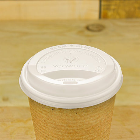 Vegware, Vegware Compostable Coffee Cup Lids 89-Series 340ml/12oz (Pack of 1000), Redber Coffee